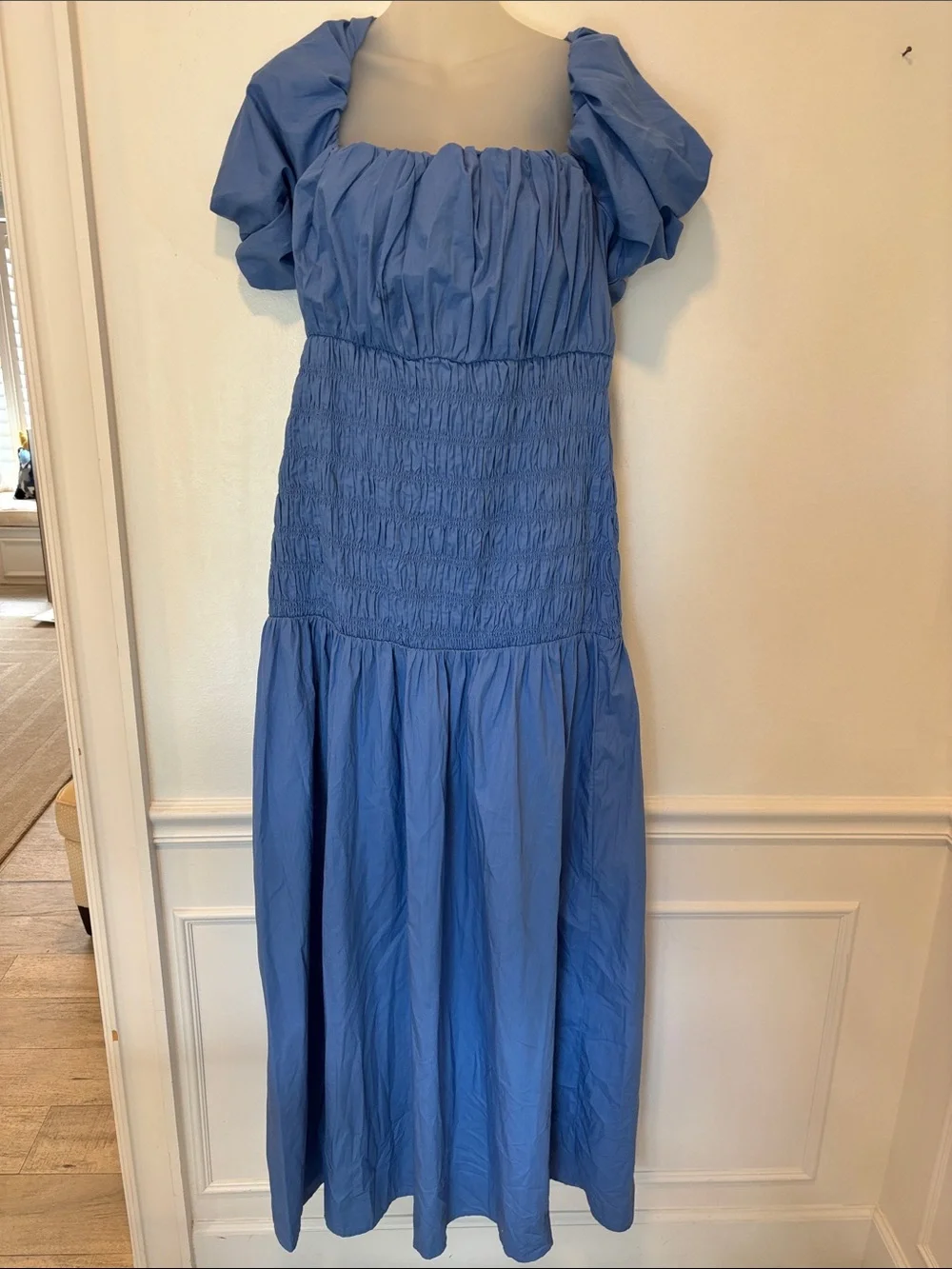 Abercrombie & Fitch Blue Dress Off Shoulder Smocking Puff Sleeve NWT XLT